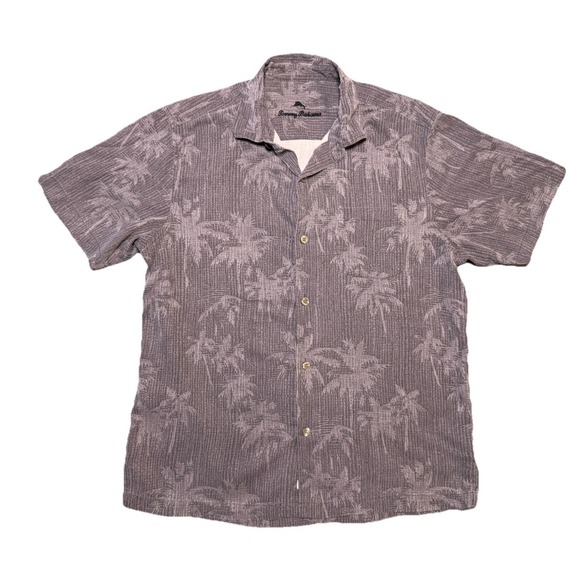 Tommy Bahama Other - Tommy Bahama Shirt Mens L Gray Hawaiian Silk Palm Tree Beach Retro Vintage